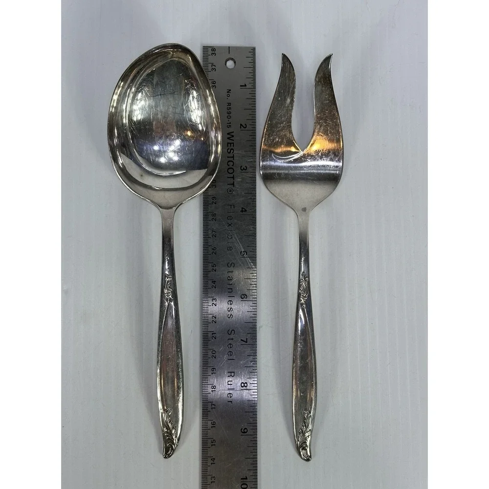Vintage HOLMES & EDWARDS Deep Silver Serving Spoon & Fork 9 in Flatware